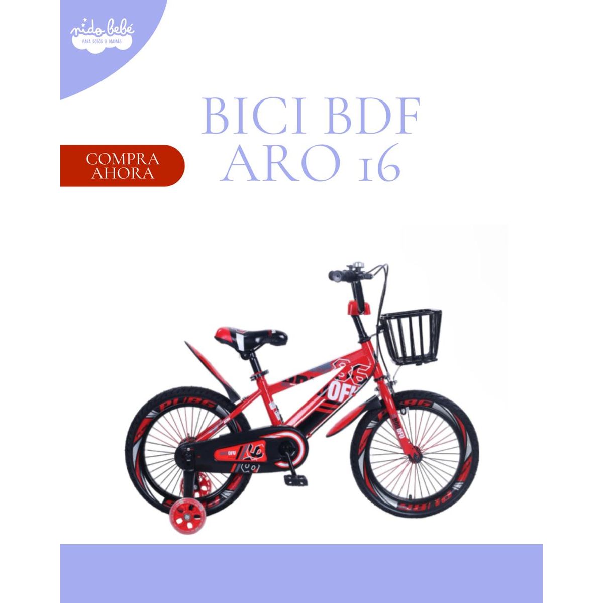 GENERICO - Bicicleta Para Niños Infantil BDF Aro 16  ROJO