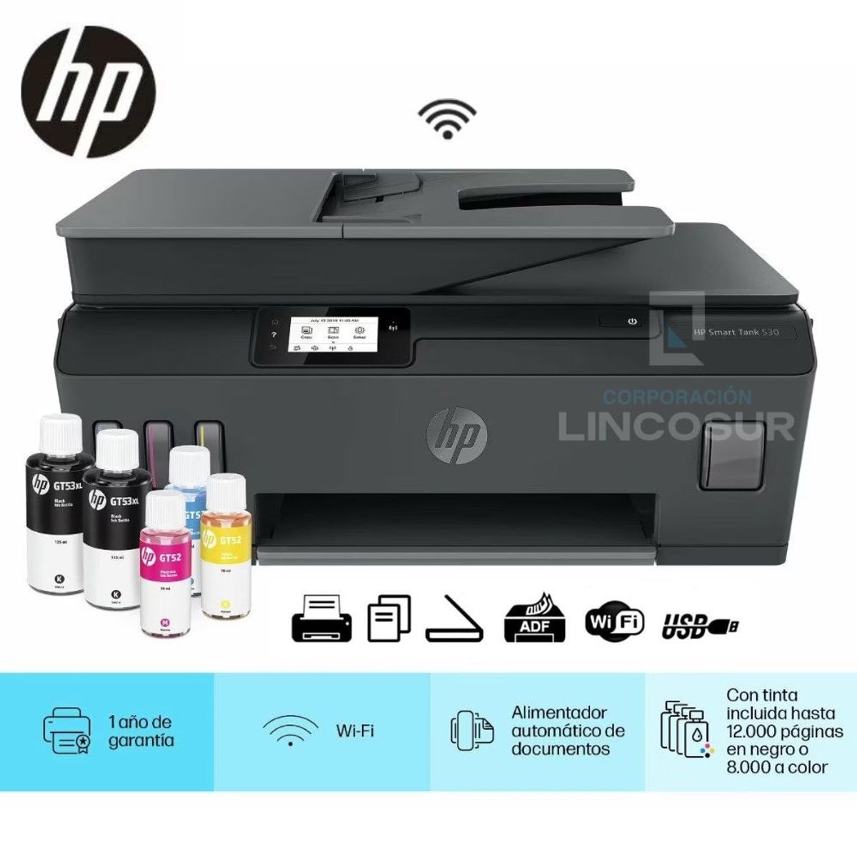 HP - IMPRESORA MULTIFUNCIONAL HP SMART TANK 530 COLOR, WI-FI, SMART APP, ADF ALIMENTADOR AUTOMÁTICO