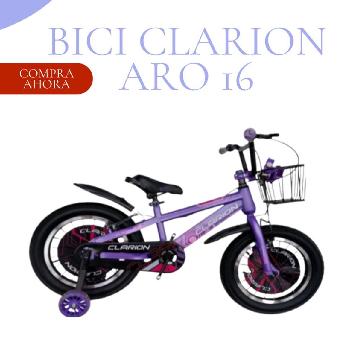 GENERICO - BICICLETA PARA NIÑA ARO 16 «CLARION» CON CANASTA LILA