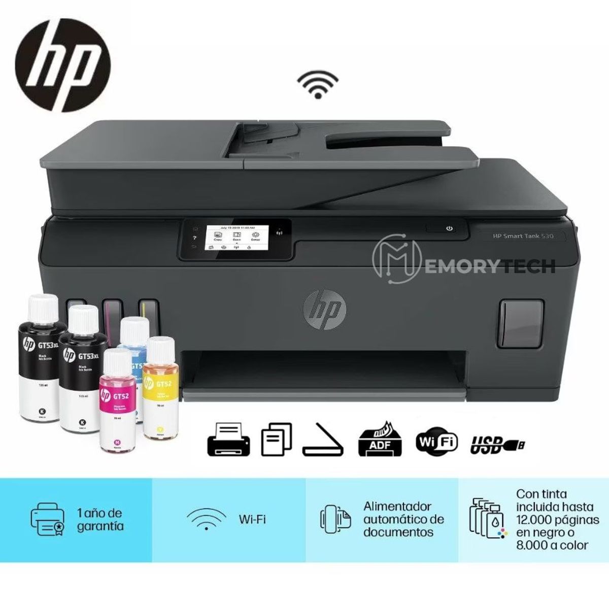 HP - IMPRESORA MULTIFUNCIONAL HP SMART TANK 530 COLOR, WI-FI, ADF