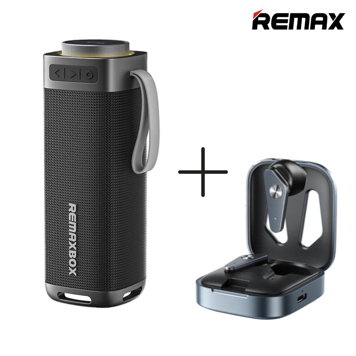 REMAX - Parlante Portátil Bluetooth 30W REMAX RB-M22 Negro + Audífonos Bluetooth Remax TWS-48