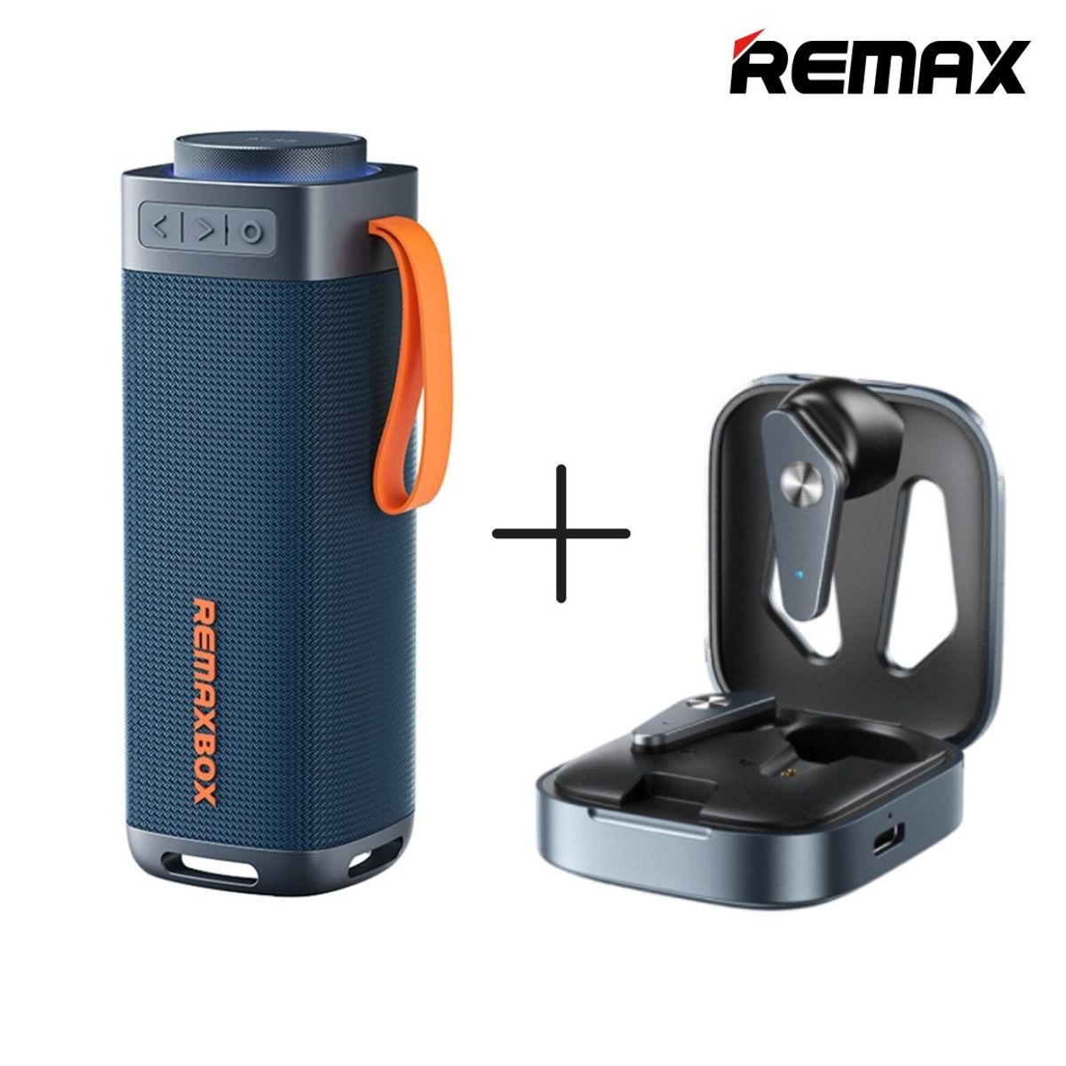 REMAX - Parlante Portátil Bluetooth 30W REMAX RB-M22 Azul + Audífonos Bluetooth Remax TWS-48