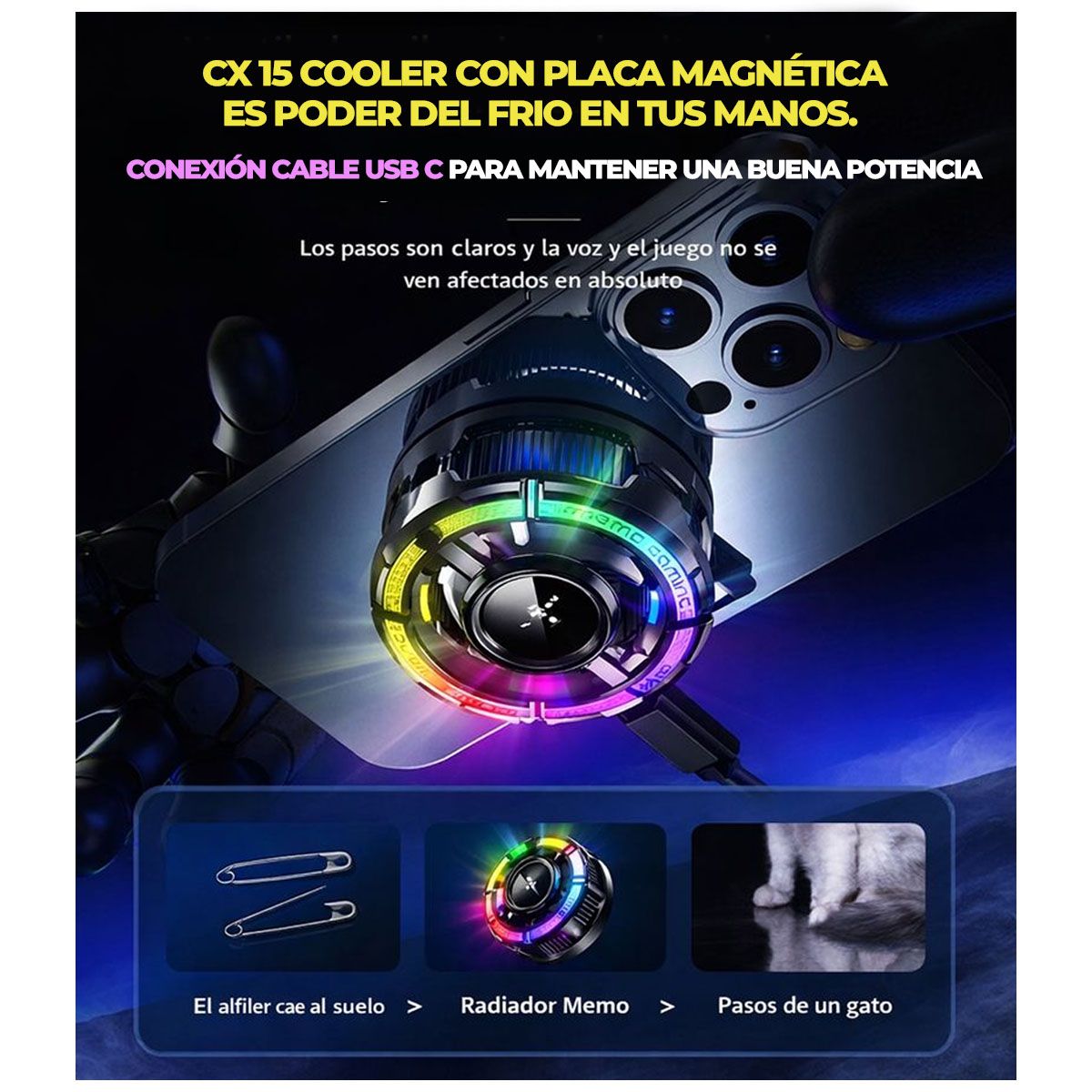 MEMO - Cooler Gamer Memo Cx15 Para Celular Rgb Ultra Enfriamiento