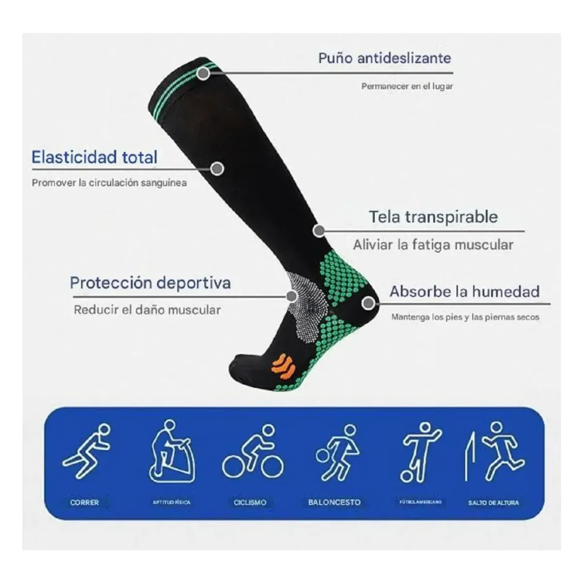 GENERICO - Medias de Compresión para Varices Faja de Pantorrilla Arco y Talón SM