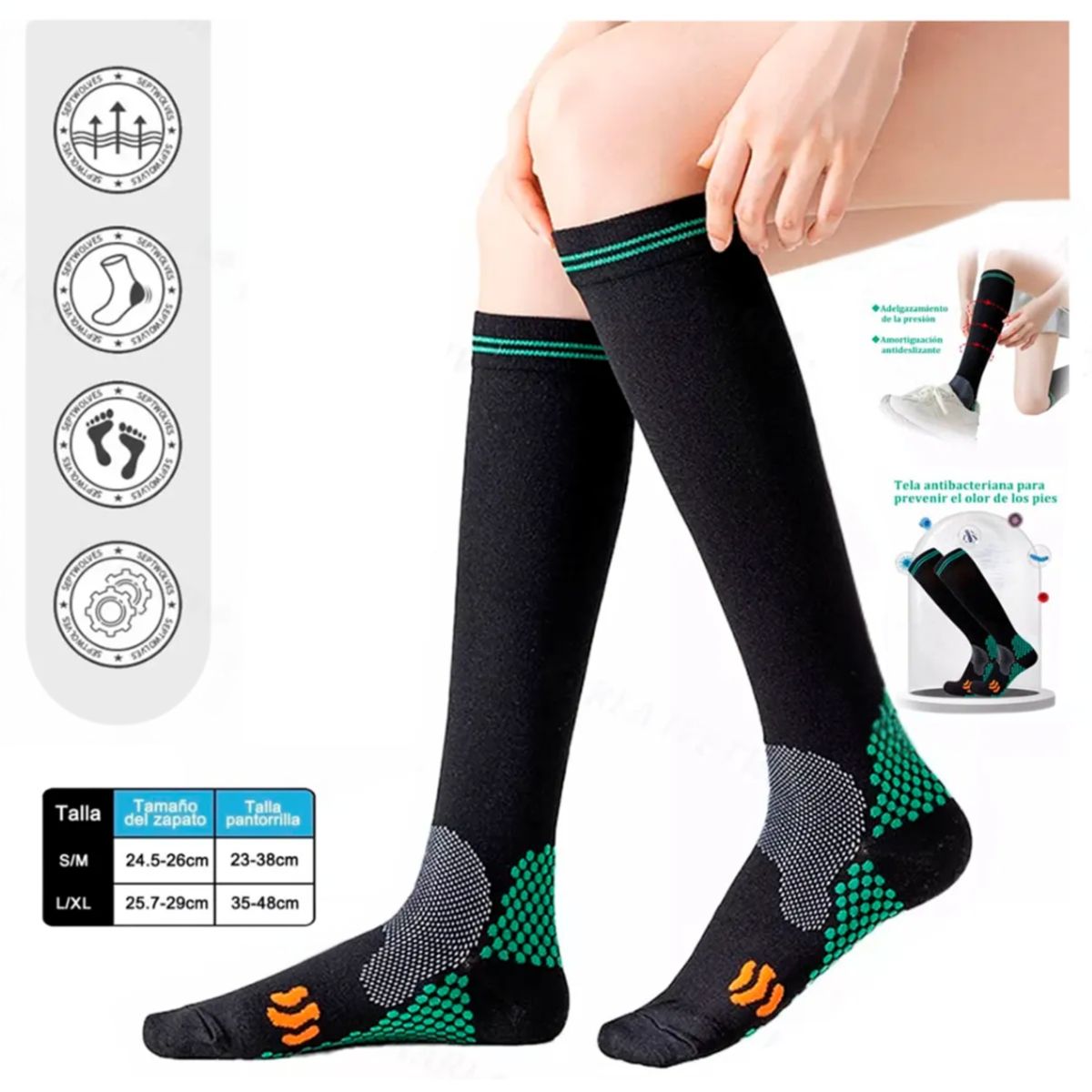 GENERICO - Medias de Compresión para Varices Faja de Pantorrilla Arco Talón L y XL