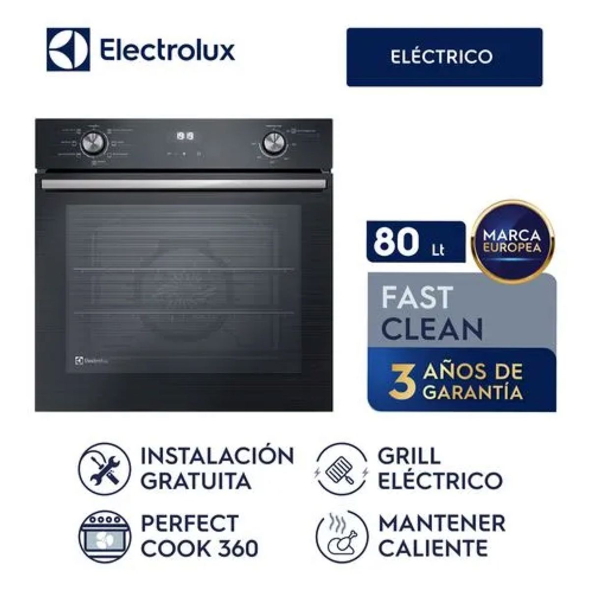 ELECTROLUX - Horno Convección Empotrable Negro Eléctrico Electrolux 80L¹ Efficient con PerfectCook360 OE8EH