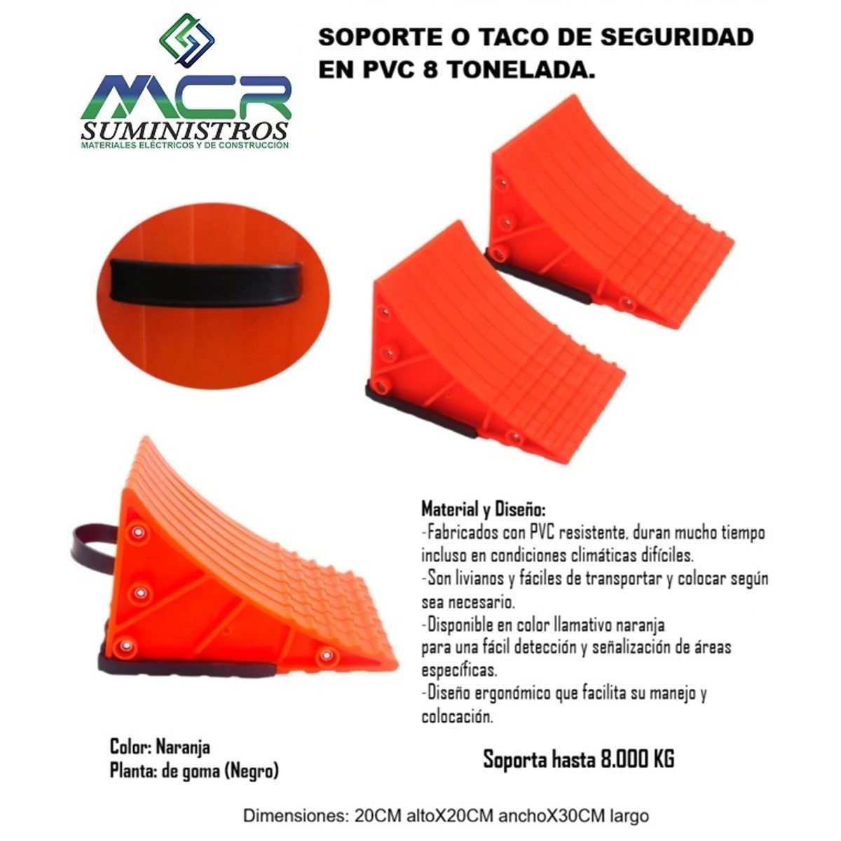 GENERICO - TACO DE SEGURIDAD VIAL DE PVC 8 TONELADA (PACK DE 4 UNIDADES).