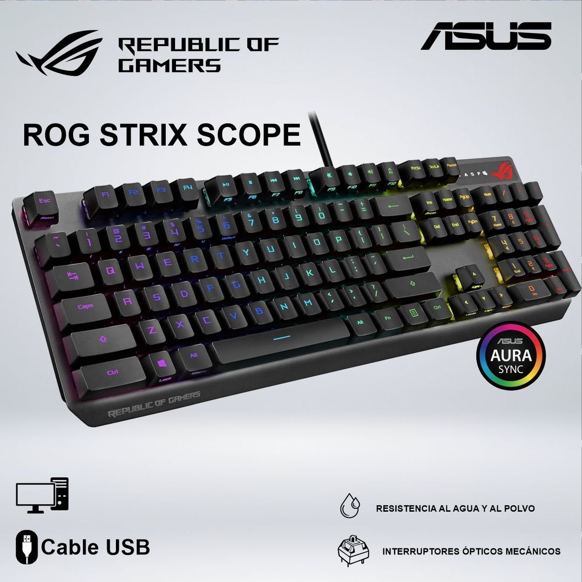 ASUS - TECLADO GAMER ROG STRIX SCOPE RGB SWITCH OPTICOS ROG RX RED AURA SYNC