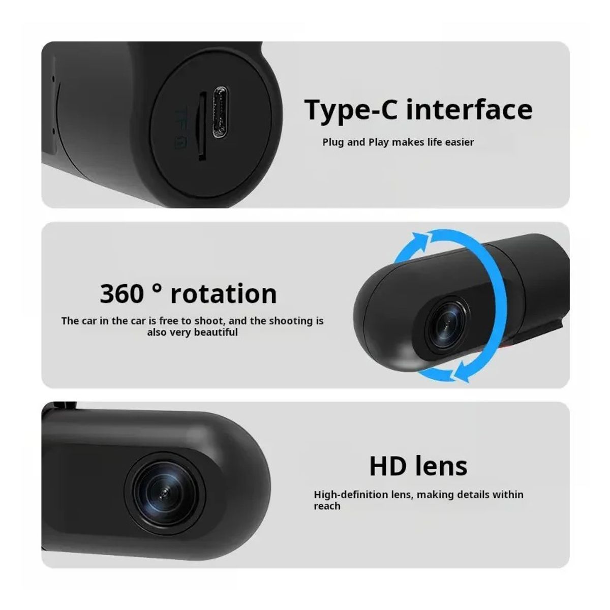 GENERICO - Cámara Frontal Rotación 360° Sin Pantalla Imágenes HD Para Auto