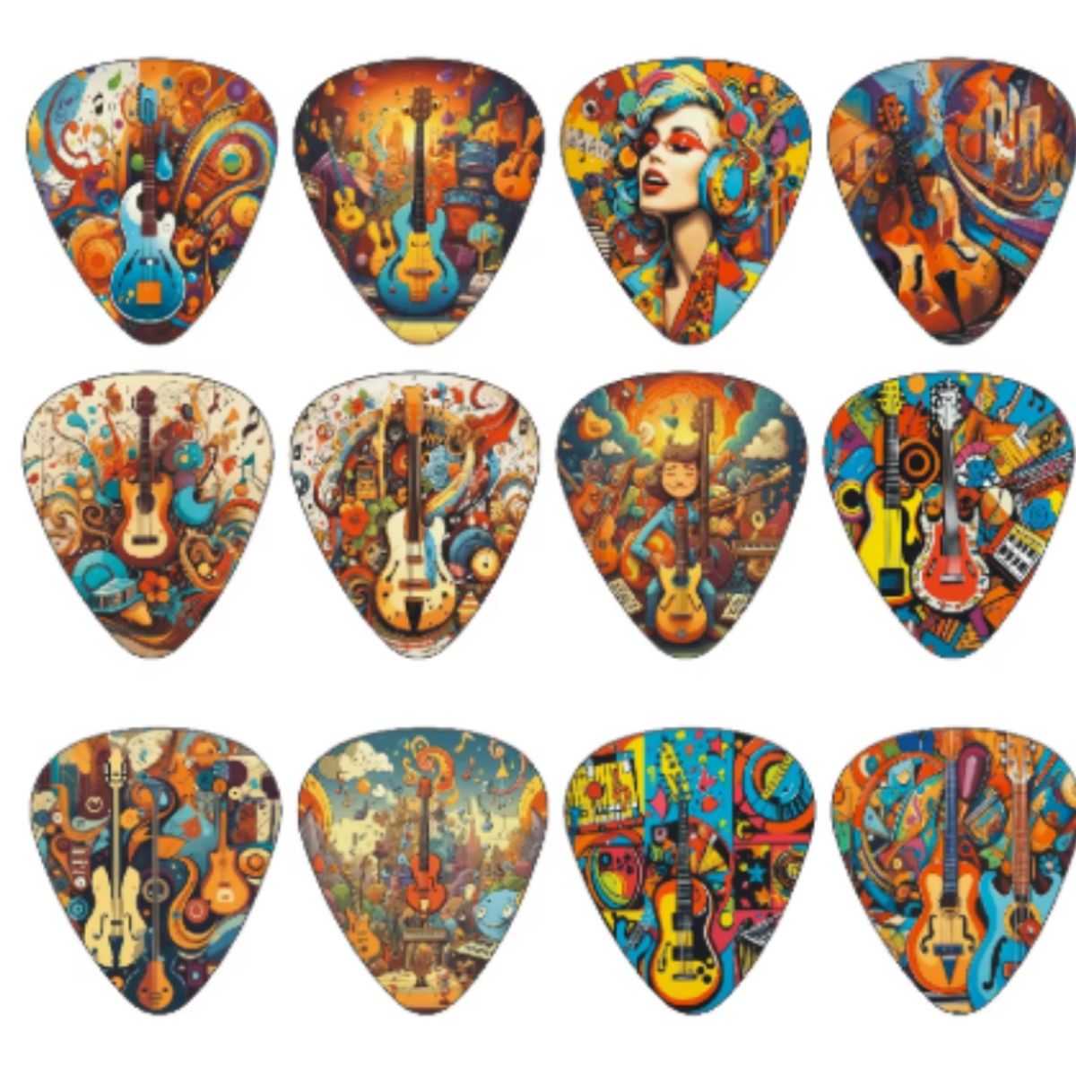 GENERICO - Set 12 Puas para Guitarra Electrica o Acustica con Diseño 1.00mm