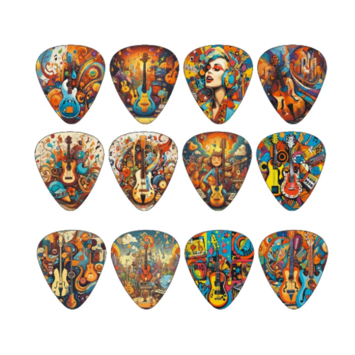 GENERICO - Set 12 Puas para Guitarra Electrica o Acustica con Diseño 1.00mm
