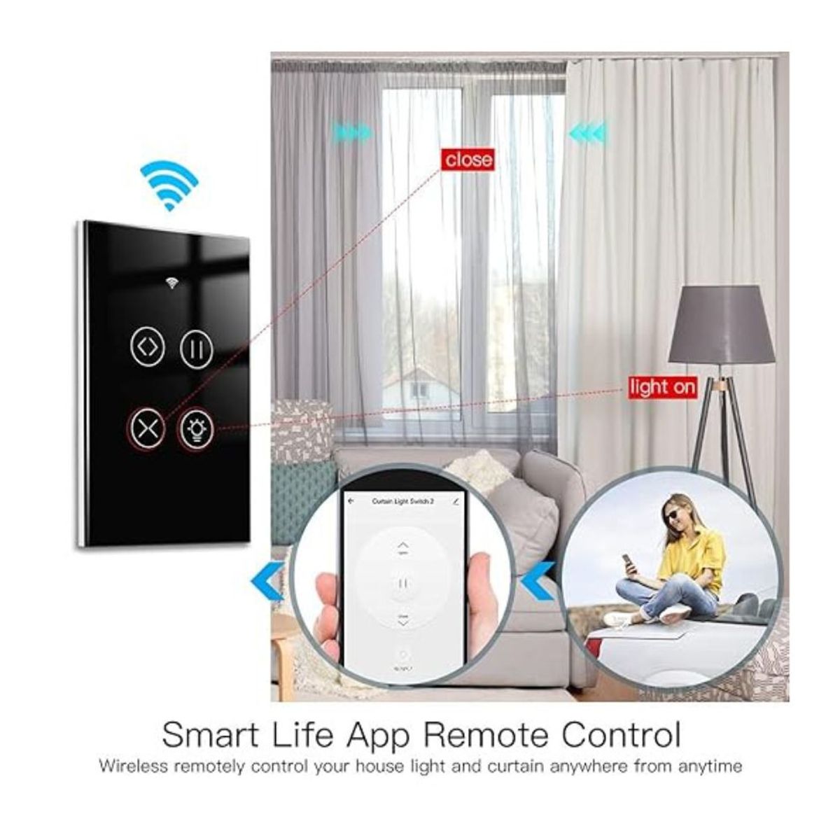 GENERICO - Interruptor táctil de cortina inteligente de 1 gang