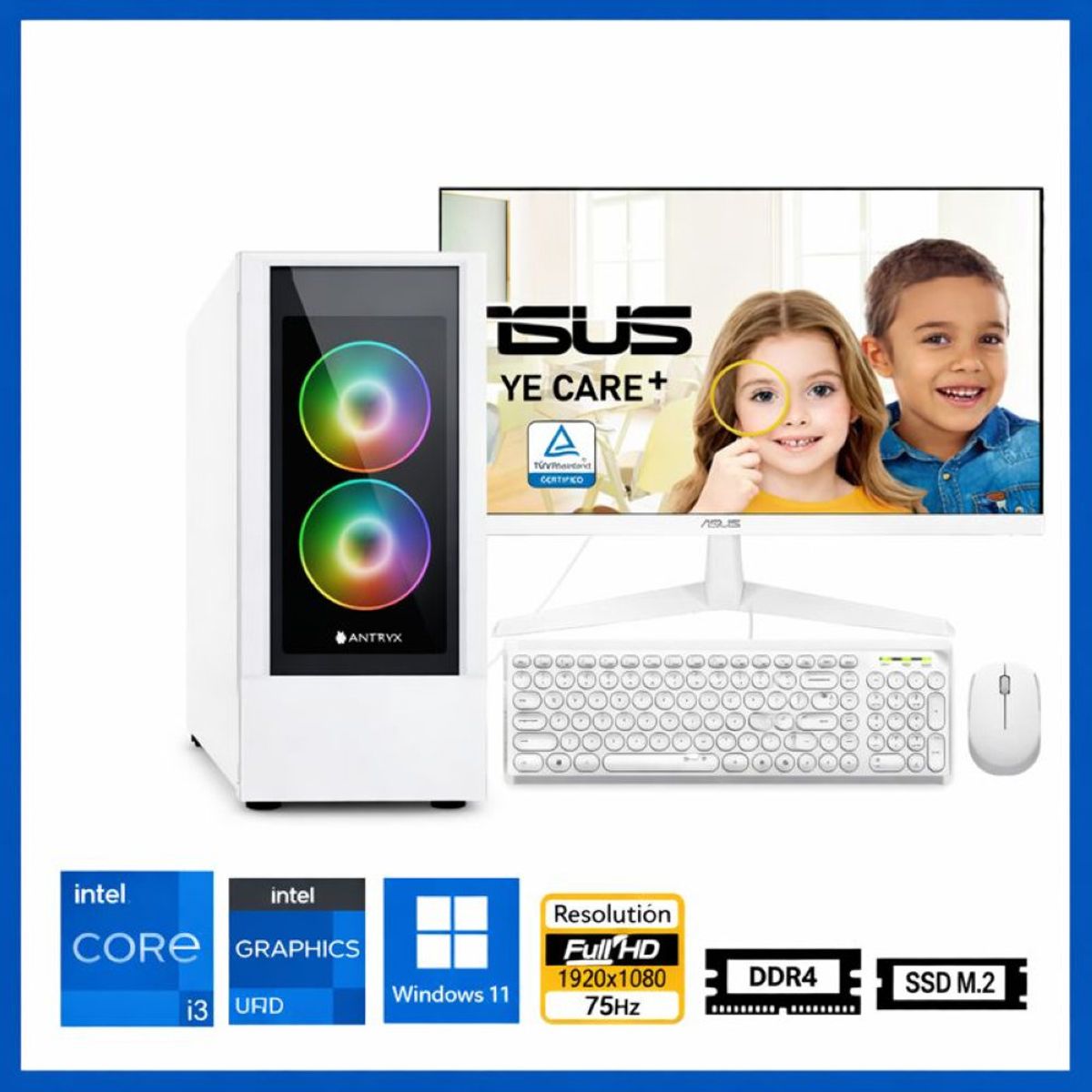 INTEL - Computadora Enovu Core i3-12100 8GB 512GB SSD 27" Intel UHD 730 Windows 11 Pro