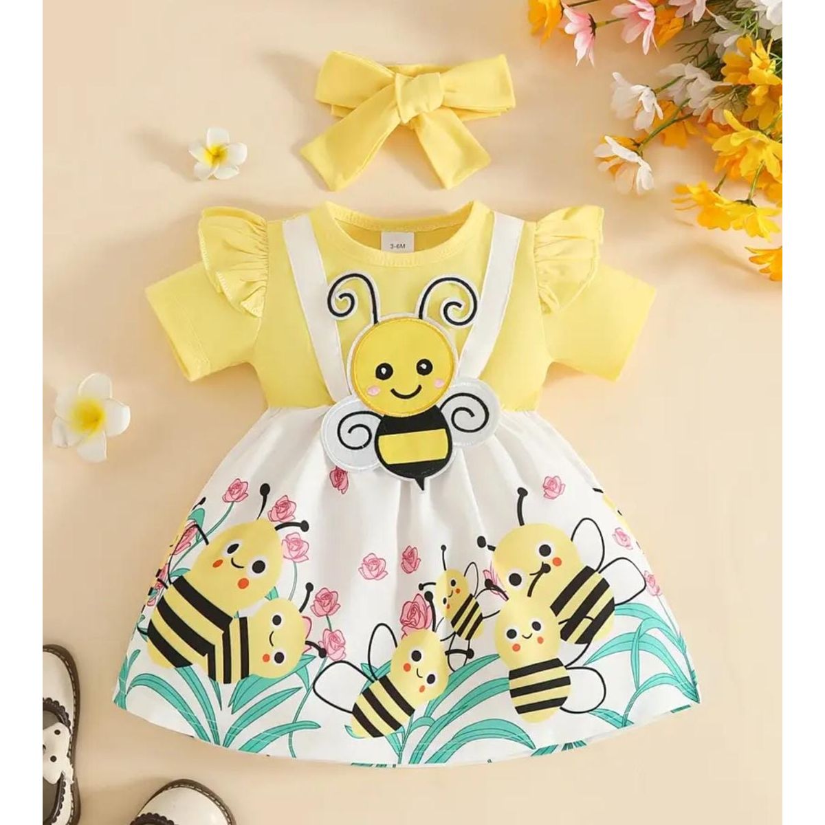 GENERICO - Vestido Niña Abejita 1 a 2 años + Vincha