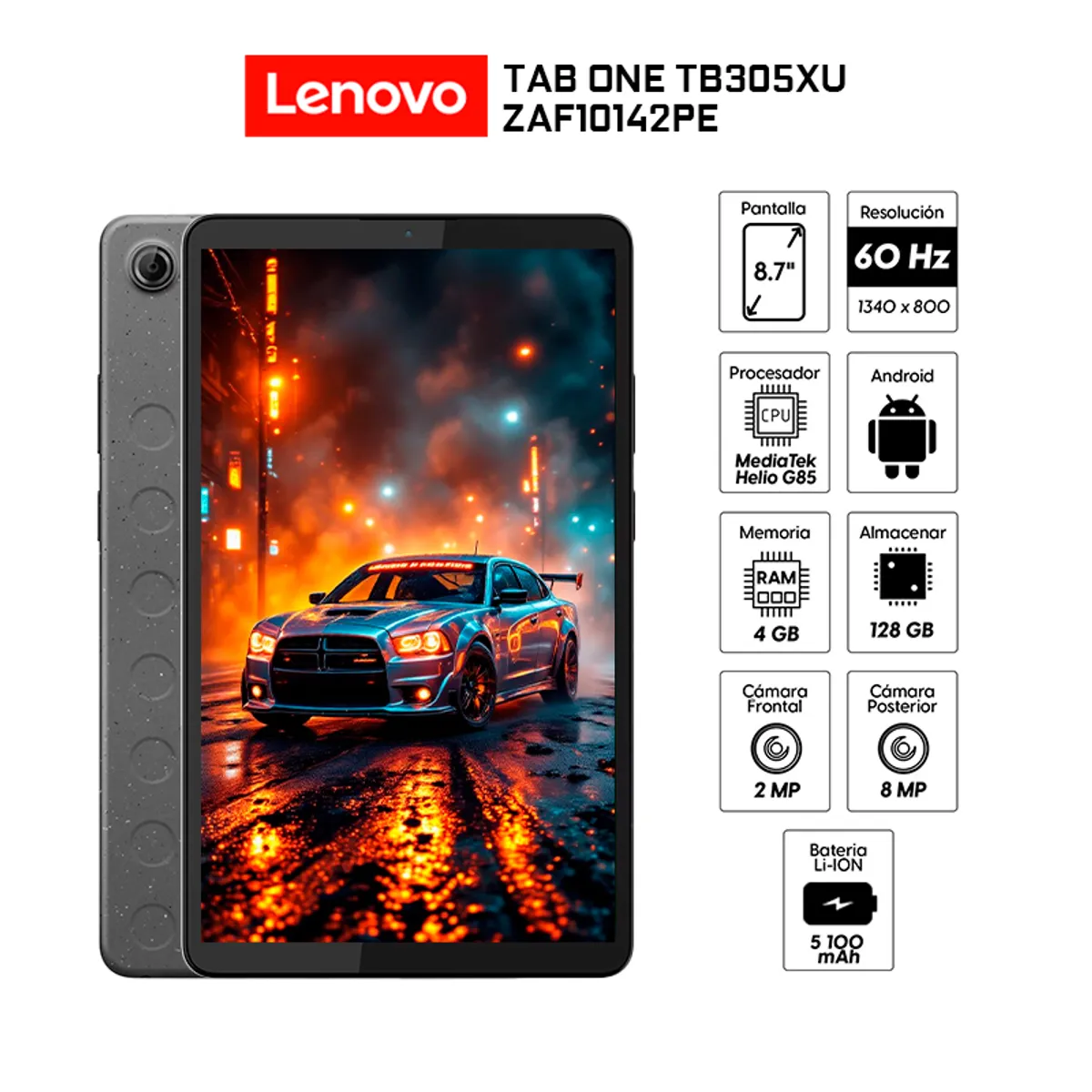 LENOVO - Tablet Lenovo Tab One TB305XU LTE 4Gb Ram 128Gb eMMC Pantalla 87 Android14+folio case ZAF10142PE