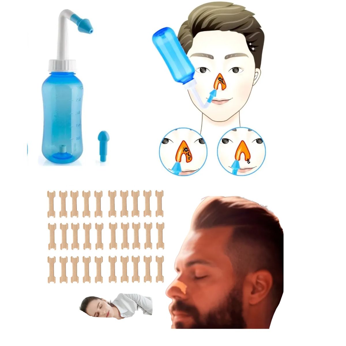 OEM - Limpiador Irrigador Lavado Nasal Botella + 30 Tiras Nasales