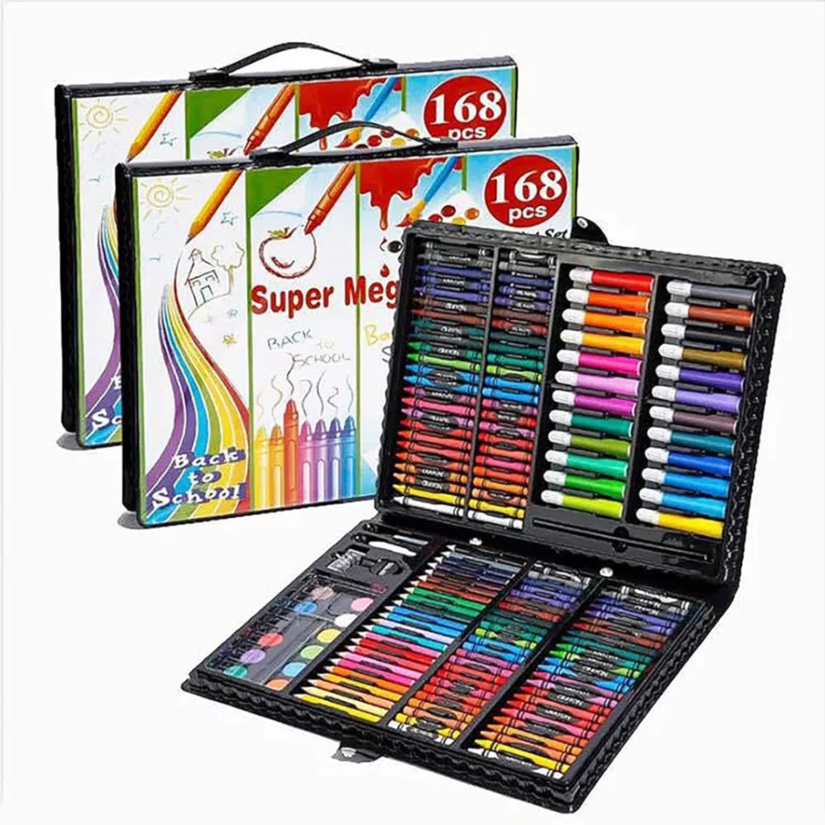 GENERICO - Set de Arte Set lápices de Colores Acuarelas 168 pzs - Negro