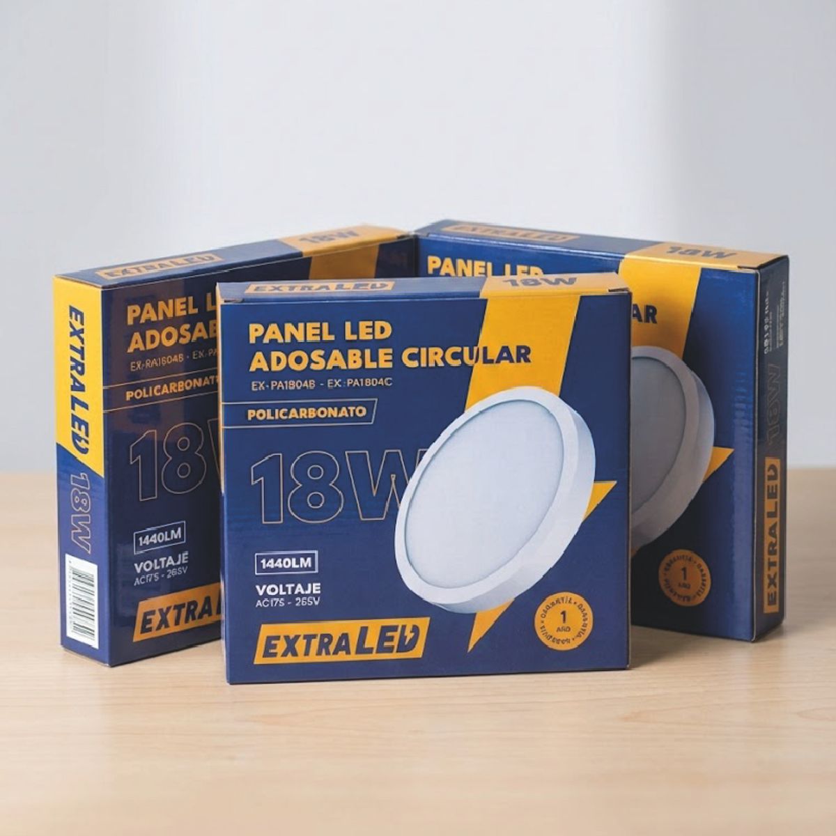 EXTRALED - Pack x3 Panel Led Adosable Circular 18w Luz Blanca 6500K De Policarbonato Extraled