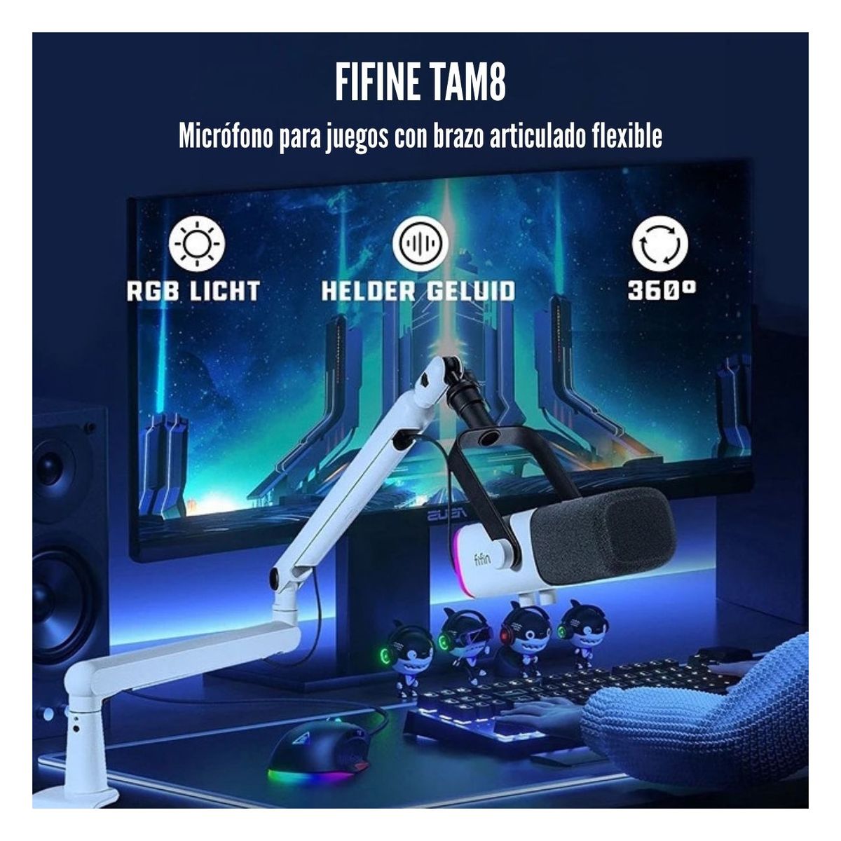 FIFINE - Fifine - Micrófono Ampligame TAM8 XLRUSB Incluye Brazo - Blanco