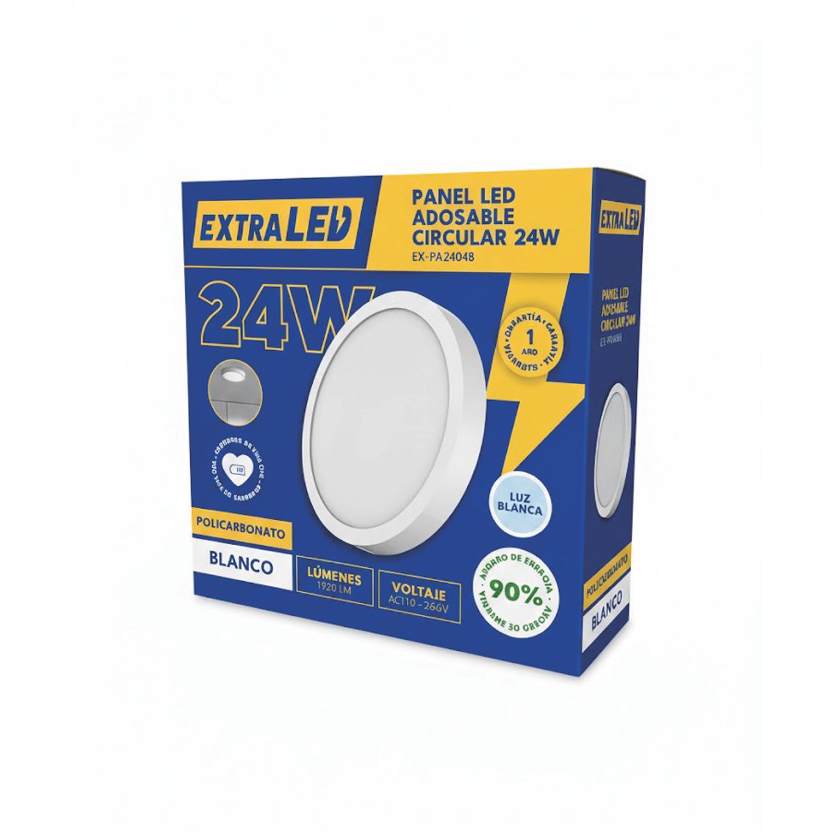 EXTRALED - Panel Led Adosable Circular 24w Luz Blanca 6500K De Policarbonato Extraled