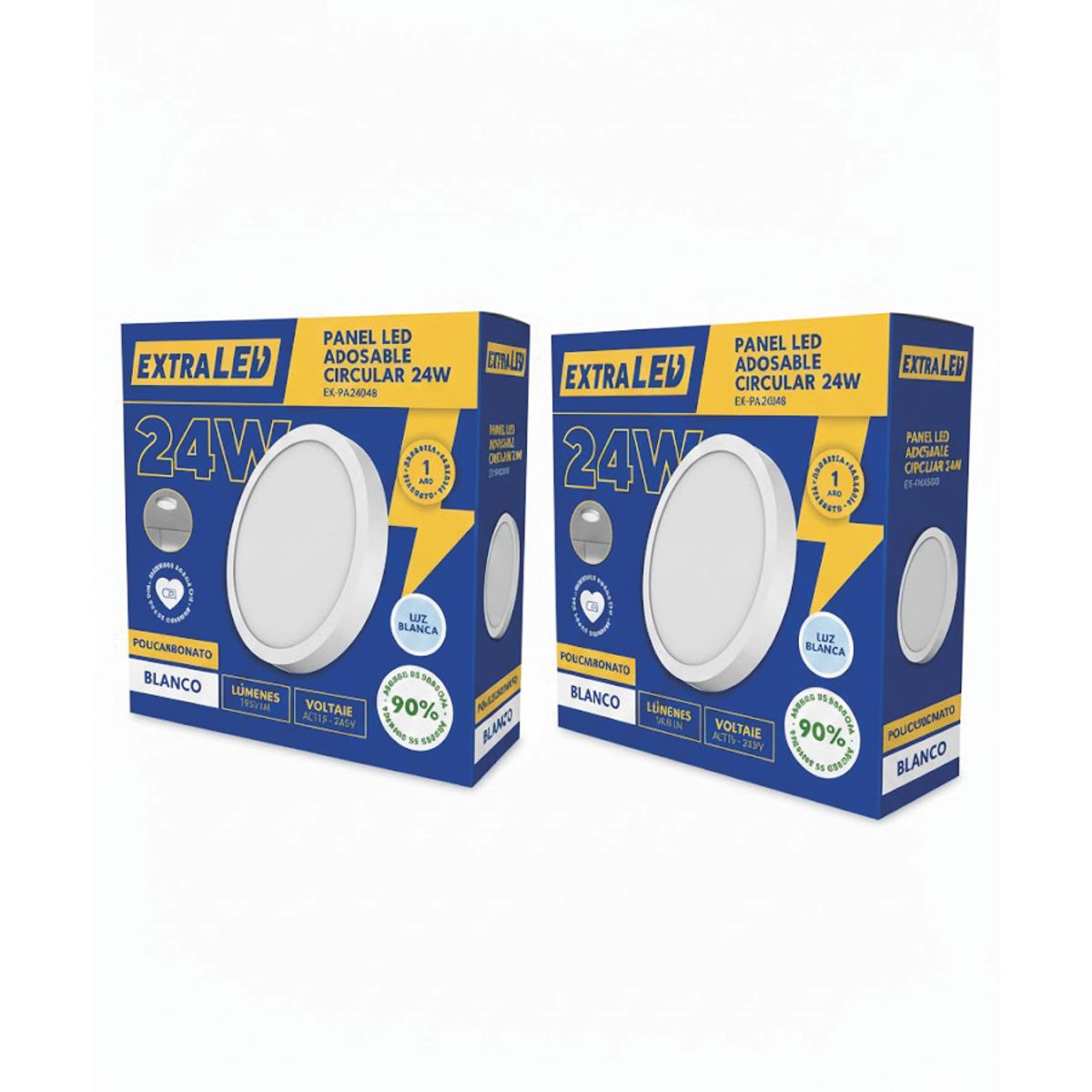 EXTRALED - Pack x2 Panel Led Adosable Circular 24w Luz Blanca 6500K De Policarbonato Extraled