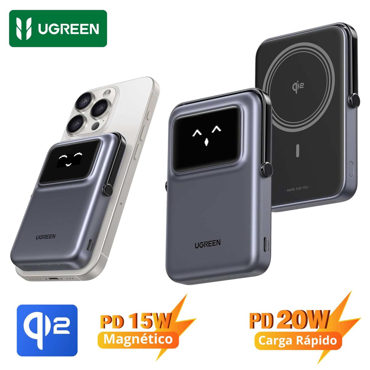 UGREEN - Power Bank UGREEN 10,000mAh Magsafe Certificado Qi2 15W Carga Rápida  20W
