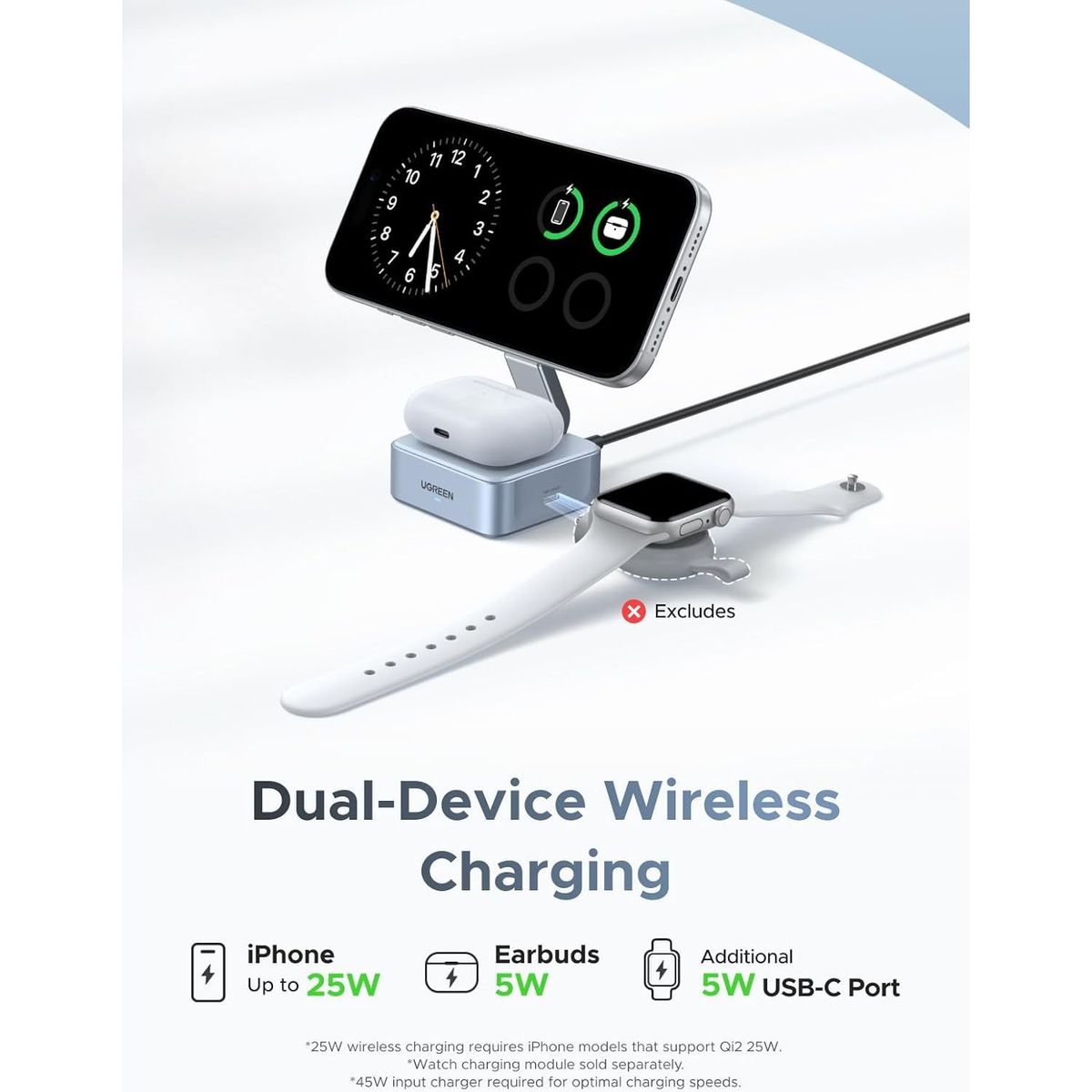 UGREEN - Cargador MagFlow 25W Qi2 Magsafe Inalámbrico Magnético Plegable Ugreen W752 - 55960B