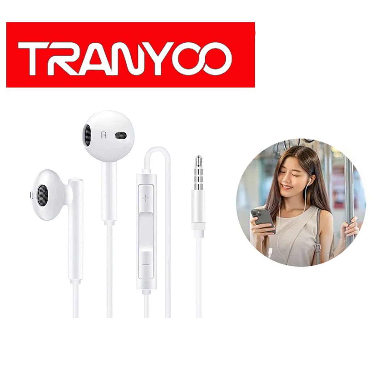 TRANYOO - Audífonos con Cable Aux. 3.5 mm In-Ear para Celular Tablet Smartphone PC o Laptop T-R19