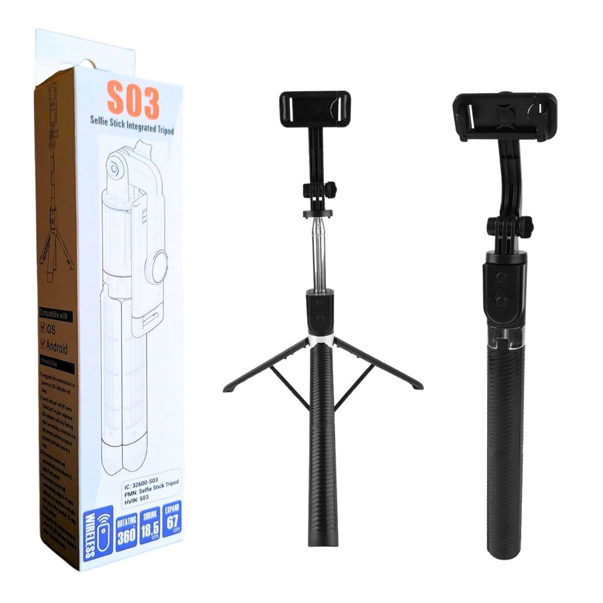 GAUCHO - Trípode selfie stick 2 en 1 Bluetooth de 67 cm S03 Gaucho