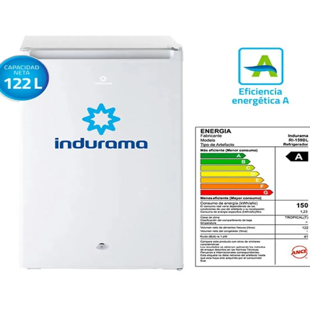 INDURAMA - Frigobar Indurama RI-159BL 122 L – Blanco