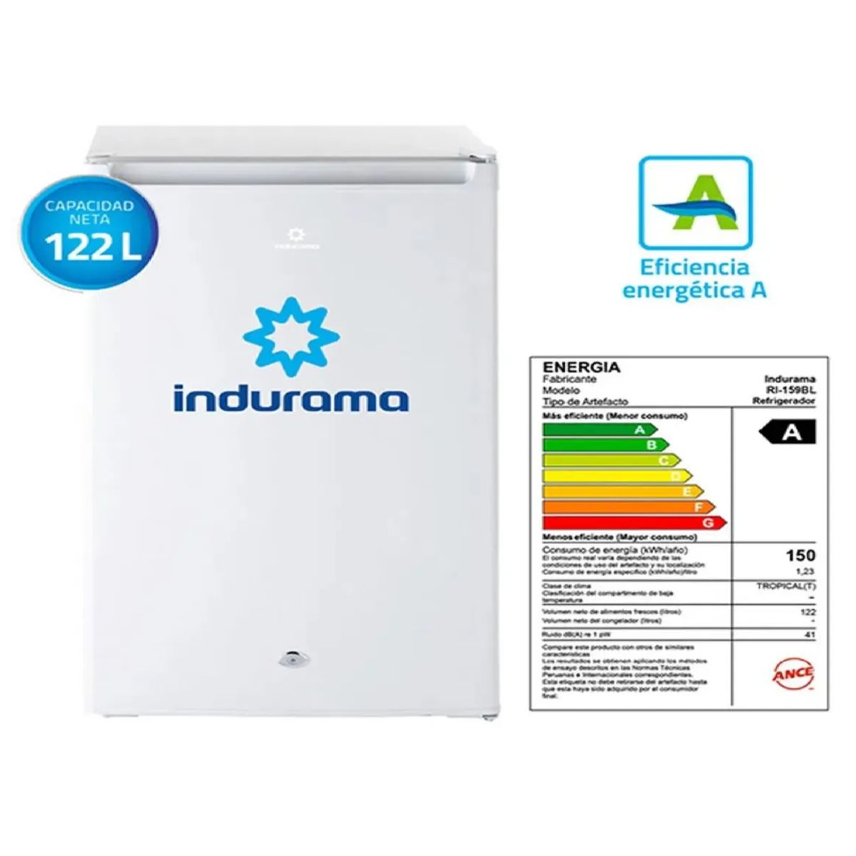 INDURAMA - Frigobar Indurama RI-159BL 122 L – Blanco