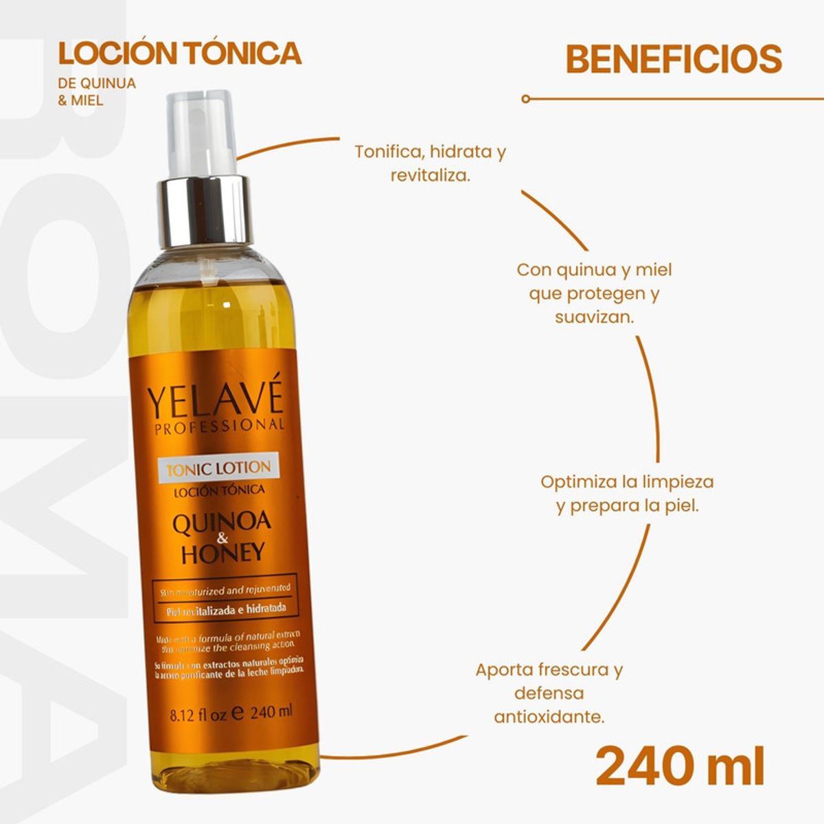 GENERICO - LOCIÓN TÓNICA DE QUINOA & MIEL 240ML YELAVÉ