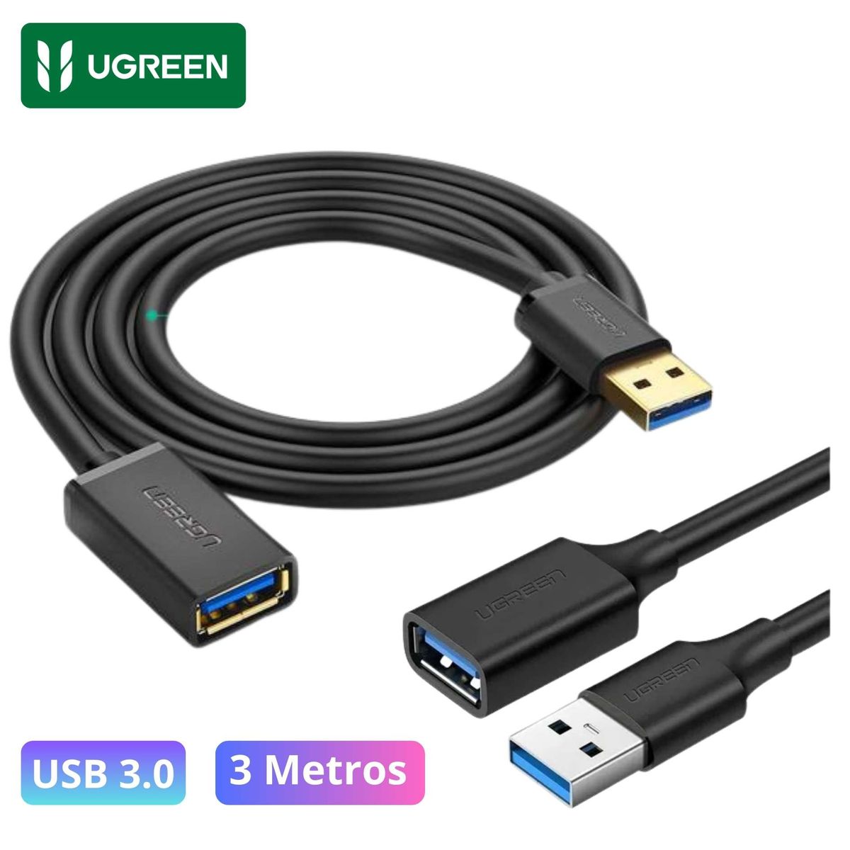 UGREEN - Cable Extension USB 3.0 UGREEN 3 Metros MACHO a HEMBRA 5Gbps  Compatible con PC, Laptop
