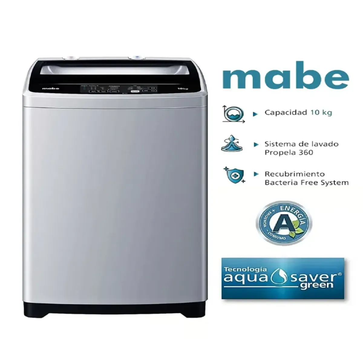 MABE - Lavadora Mabe Automática 10 kg LMAP1015WGBB0 – Silver