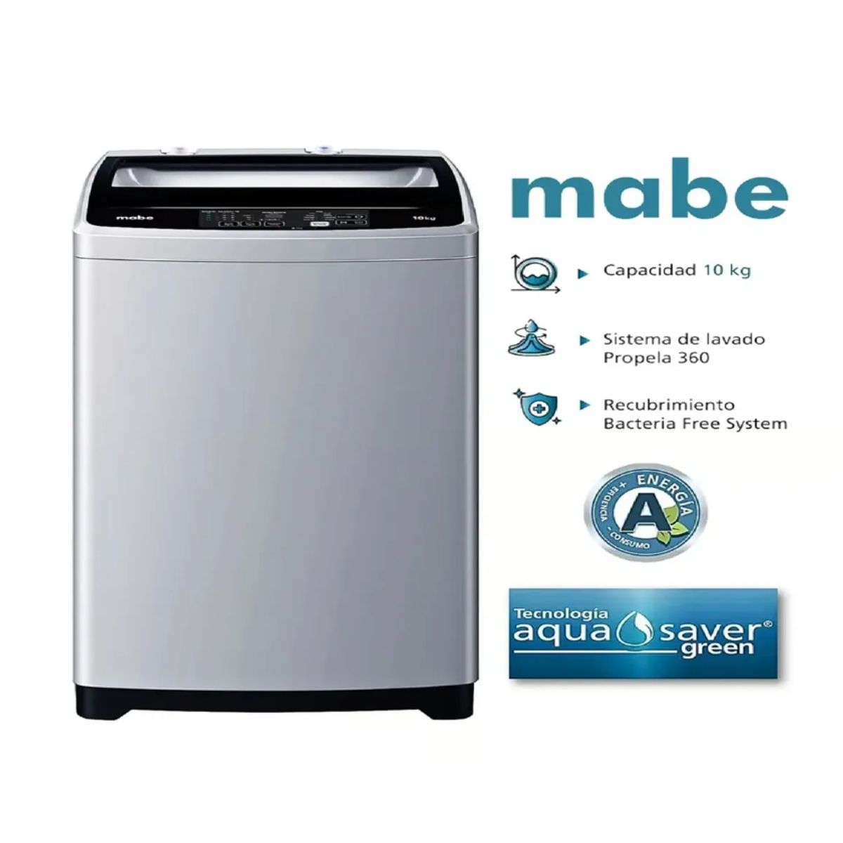 MABE - Lavadora Mabe Automática 10 kg LMAP1015WGBB0 – Silver