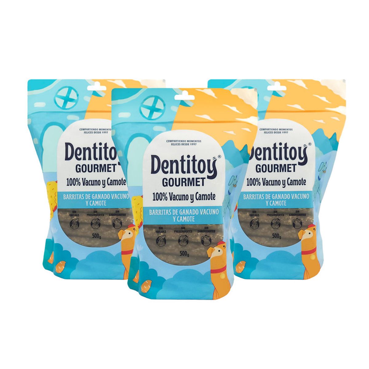 DENTITOY - Barritas de Vacuno y Camote Dentitoy Gourmet Bolsa 500g Pack x 3