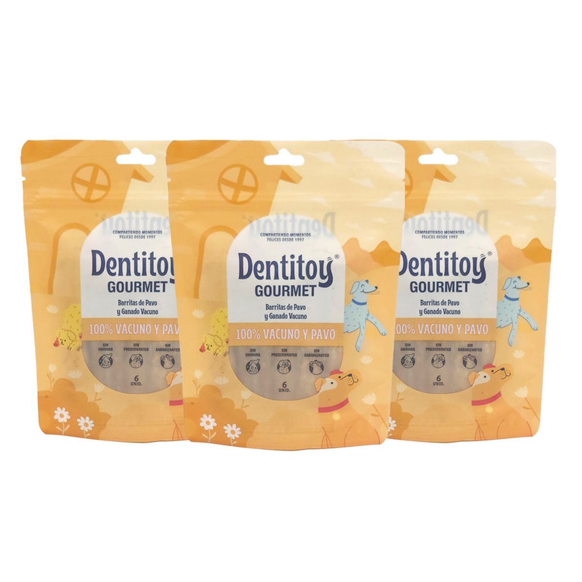 Barritas de Vacuno y Pavo Dentitoy Gourmet Bolsa 6 unid Pack x 3, marca DENTITOY - Foto Principal