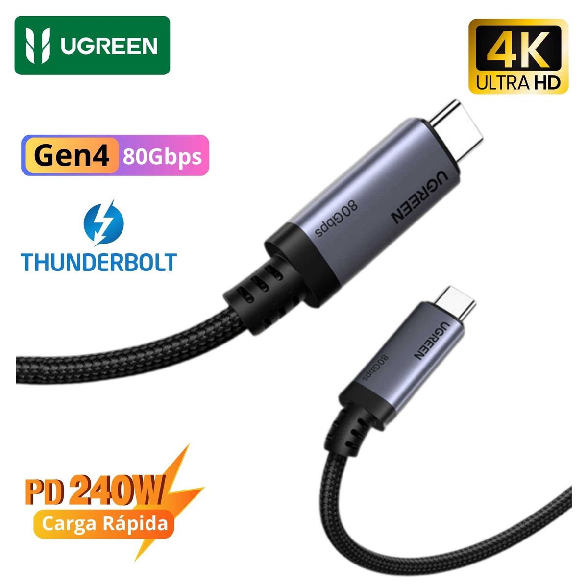 UGREEN - Cable Type C Thunderbolt 4  240W 80Gbps Premium Carga Rápida PD 3.1 para MacBook Pro, Laptops 1M