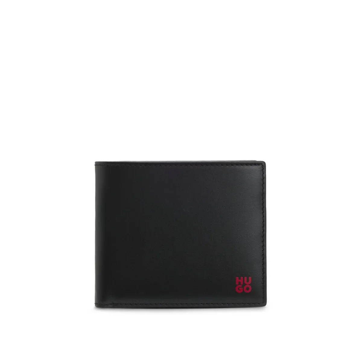 HUGO BOSS - Billetera plegable de piel con logo apilado rojo