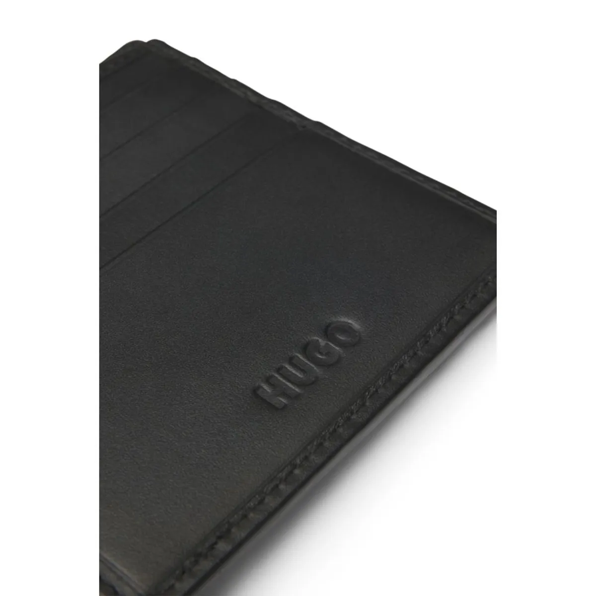 HUGO BOSS - Billetera plegable de piel con logo apilado rojo