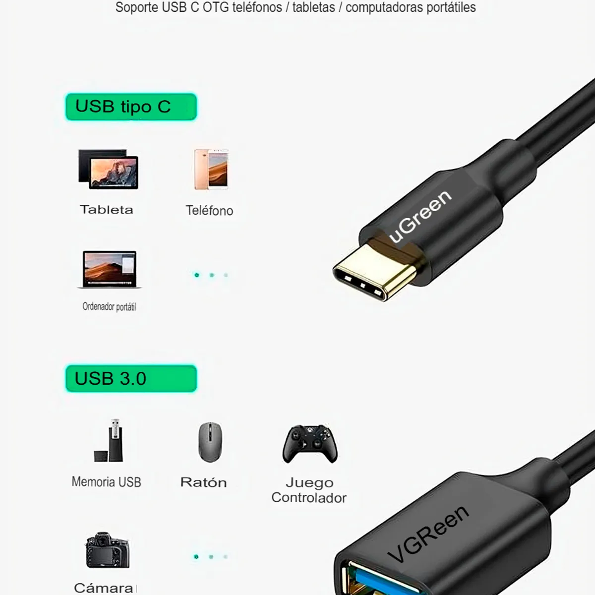 UGREEN - Ugreen US154 Adaptador Usb-c A Usb 3.0 (30701) Cable De 15cm