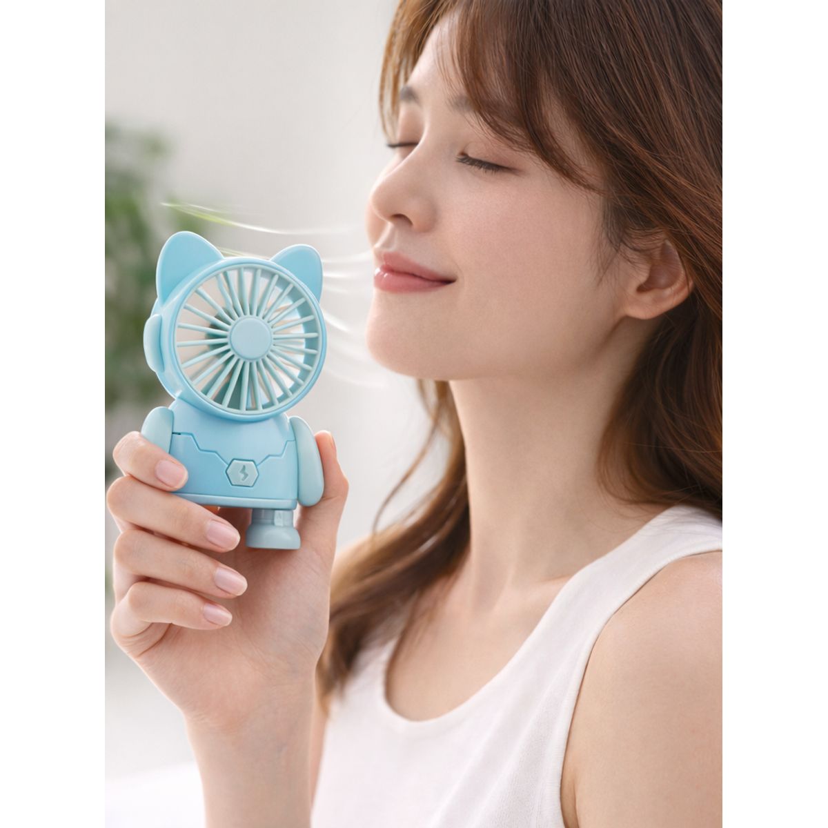 GENERICO - VENTILADOR DE MANO FORMA GATO CELESTE