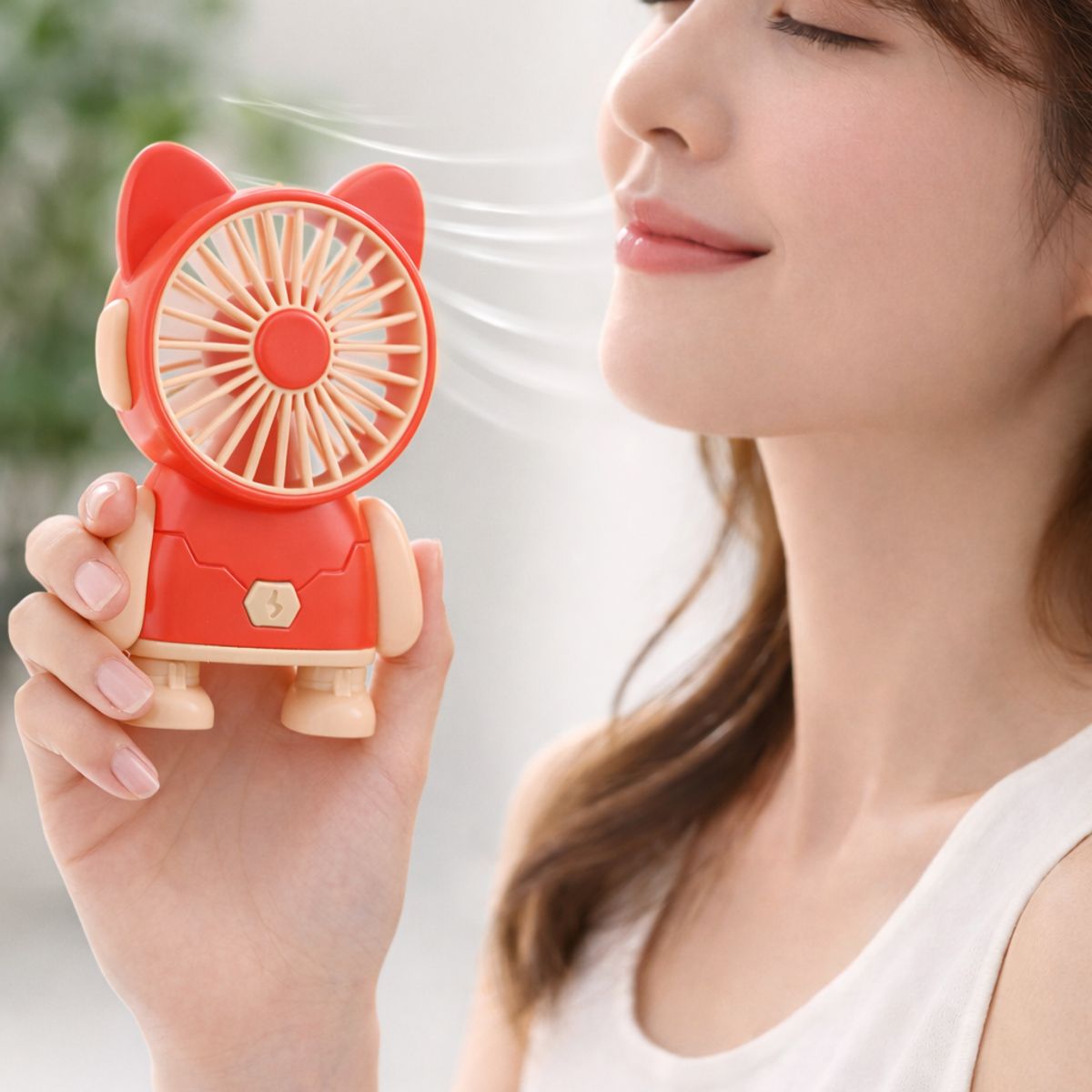 GENERICO - MINI VENTILADOR PORTÁTIL DE MANO DISEÑO GATO CORAL