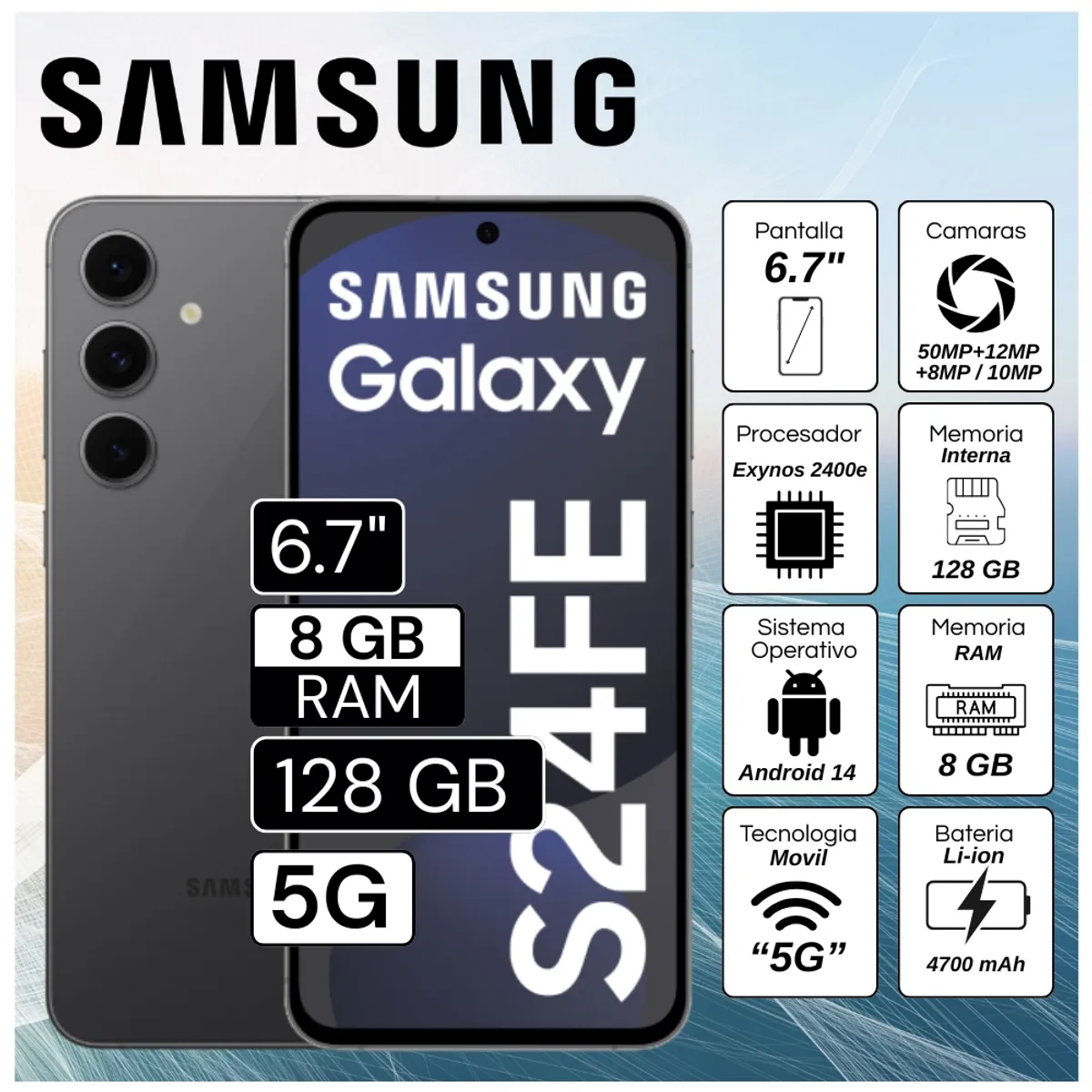 SAMSUNG - Celular Samsung Galaxy S24 FE  6.7"  Pulg.  8GB RAM 128GB Android 14 - Grafito