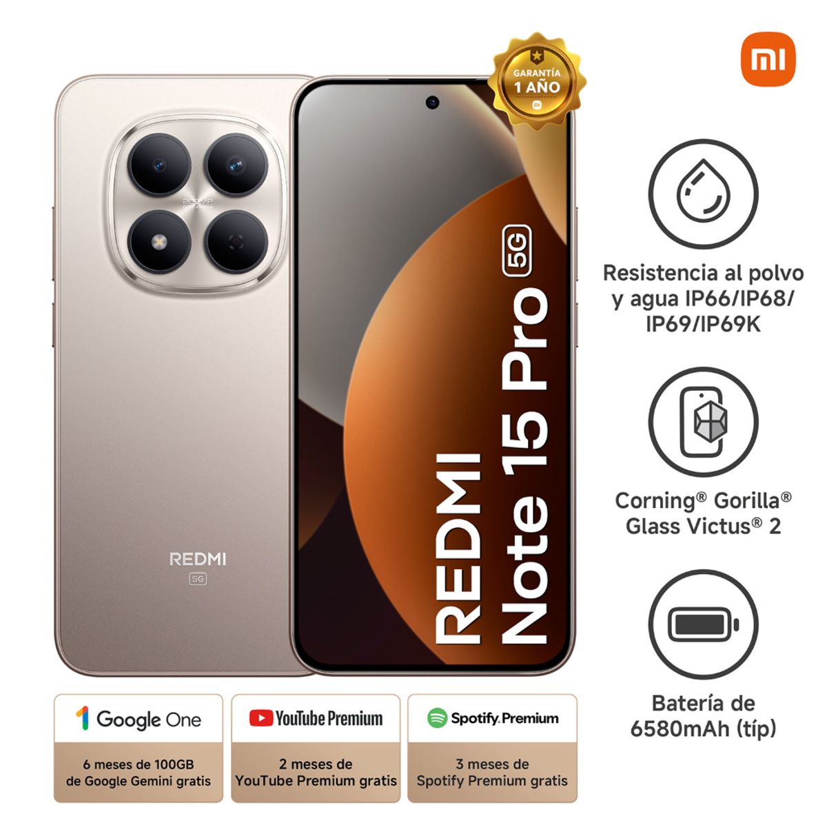 REDMI - CELULAR XIAOMI REDMI NOTE 15 PRO 5G 8GB RAM 512GB ROM COLOR TITANIUM