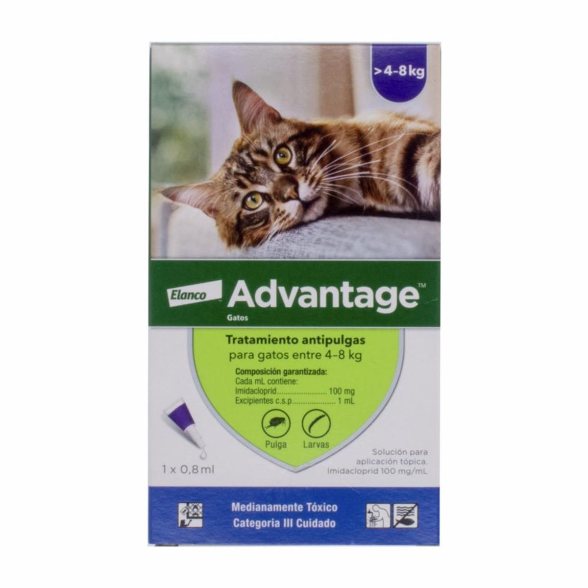 ADVANTAGE - ELANCO Advantage Antipulgas Gatos de 4 a 8 kg - 1 Pipeta de 0.8 ml