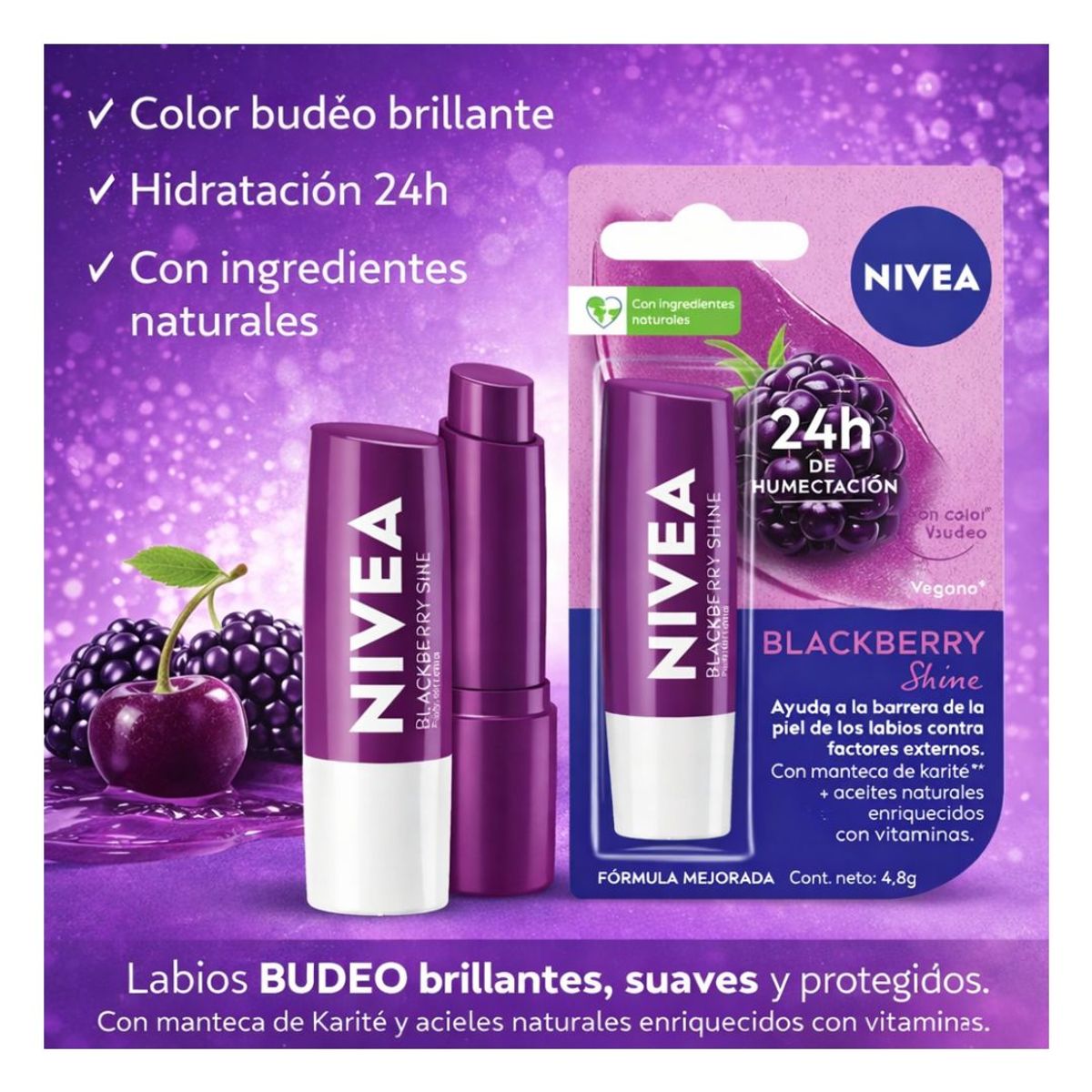 GENERICO - NIVEA Blackberry Shine Cuidado Labial con Brillo y Color Sofisticado