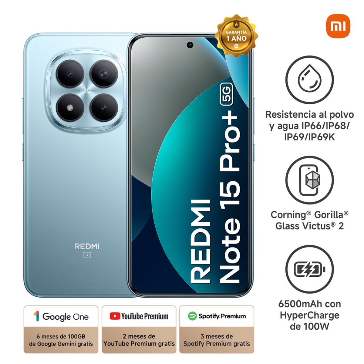 REDMI - CELULAR XIAOMI REDMI NOTE 15 PRO+ 5G 12GB RAM 512GB ROM COLOR GLACIER BLUE