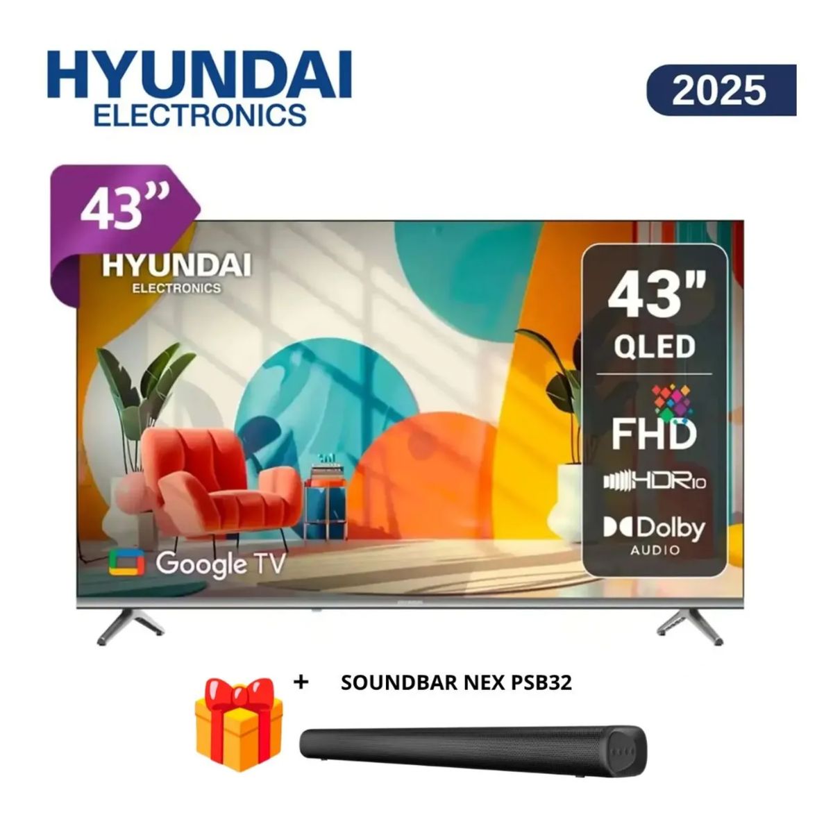 HYUNDAI - TELEVISOR SMART TV HYUNDAI QLED 43 HYLED4326QG + SOUNDBAR NEX