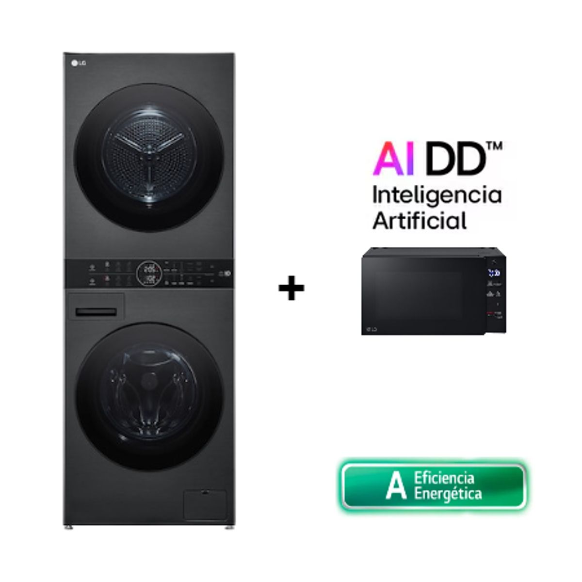 LG - COMBO LG WashTower WK14BS6R 14Kg y 10Kg de secado + Microondas LG MS2032GAS NeoChef™ 20L